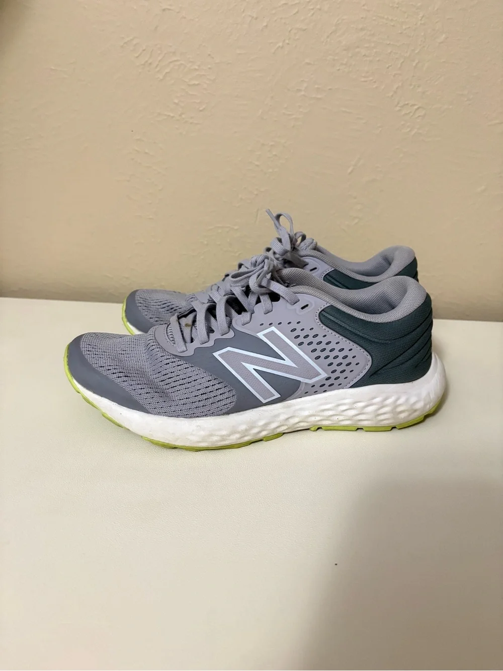 New Balance Gray and Dark Green Women's Running Sneakers with Lime Outsole